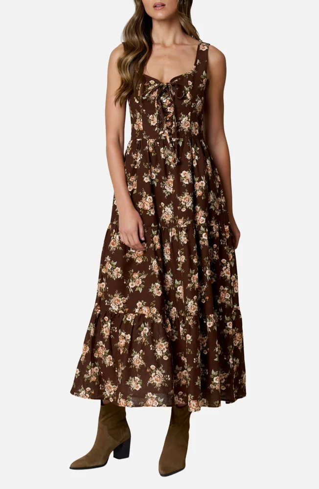 Tie Front Floral Midi Dress