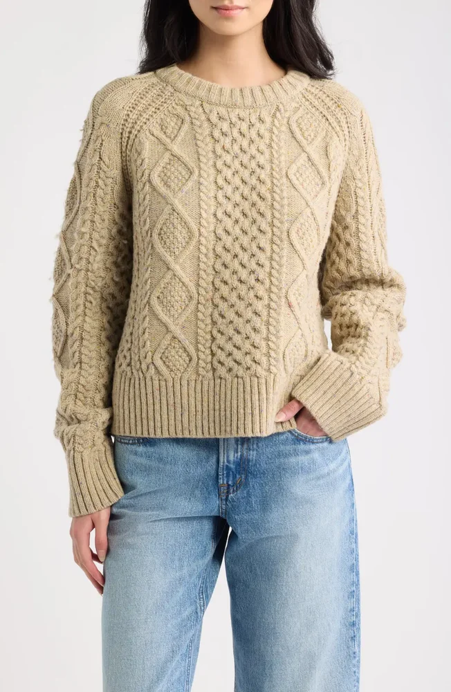 Fisherman Cable Knit Wool Blend Sweater