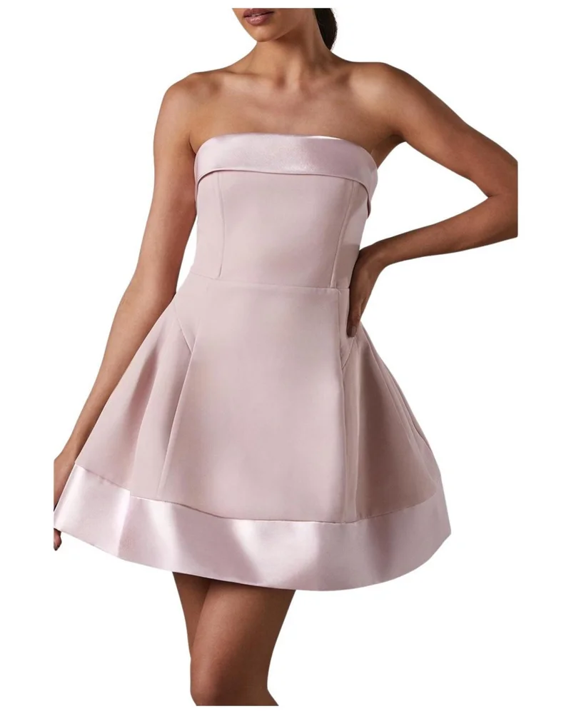 Bandeau Satin Detail Pleated Mini Dress