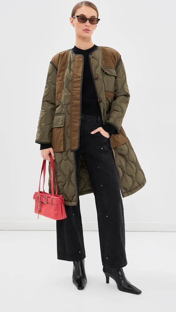 Quilted Nylon Combo Coat