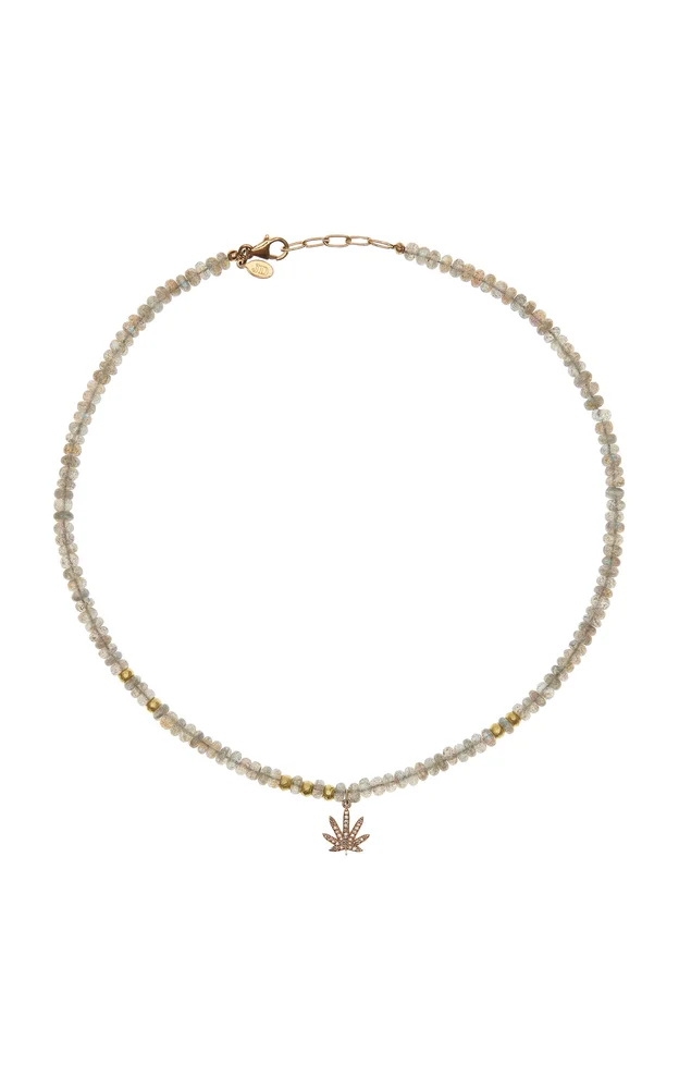 Sunset Dope Diamond 18K and 14K Yellow Gold Necklace with Labradorite