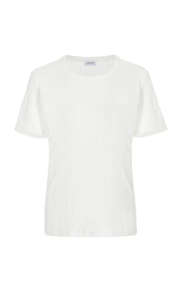 Pointelle-Knit Cotton T-Shirt