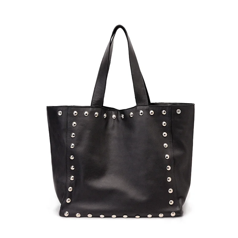 Black Leather Studded Tote Bag by JUAN-JO