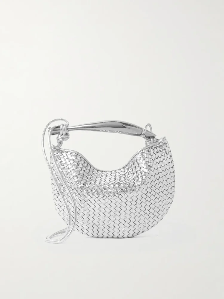 sardine mini intrecciato metallic leather shoulder bag