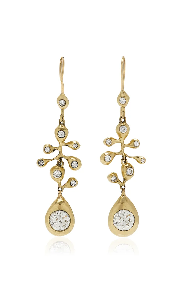 18k Green Gold Molten Diamond Pave Earrings