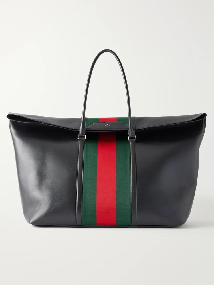 Gucci Mega Web Trademark medium canvas-trimmed leather tote