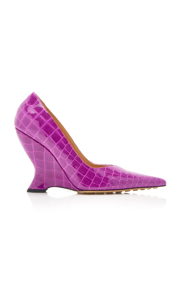 Croc-Embossed Leather Wedge Pumps