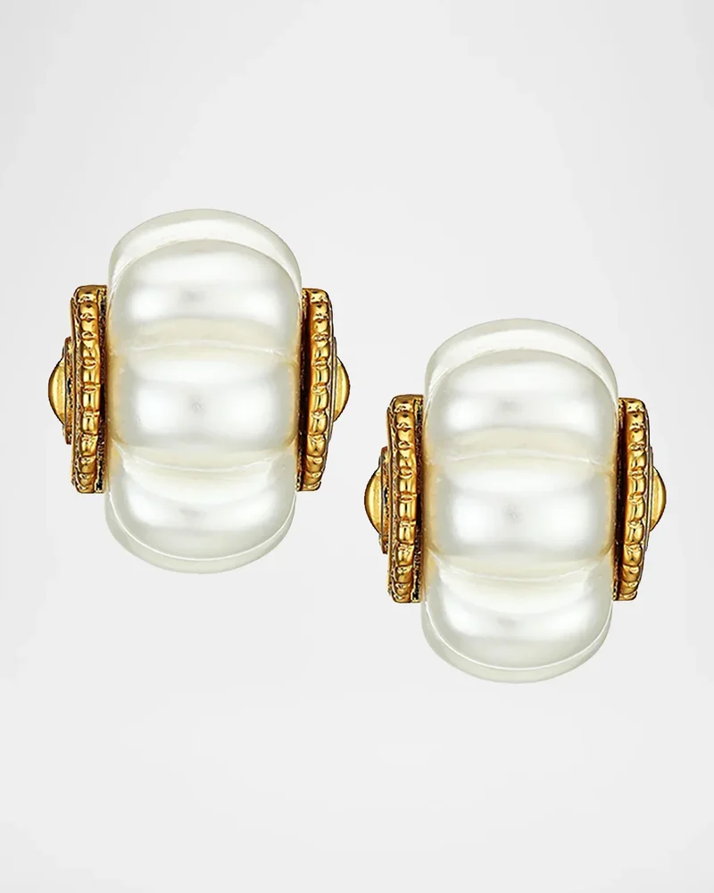 22K Goldplated & Pearlized Resin Shrimp Hoop Clip-On Earrings