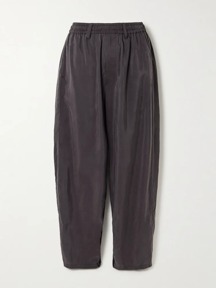Pleated silk-blend track pants