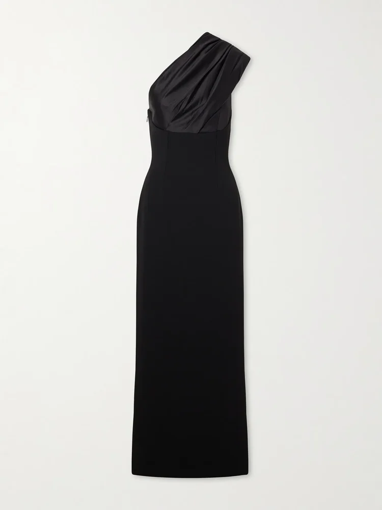 Gracie one-shoulder pleated satin gown