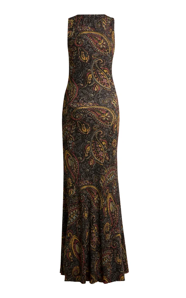 Paisley Ribbed-Knit Maxi Dress