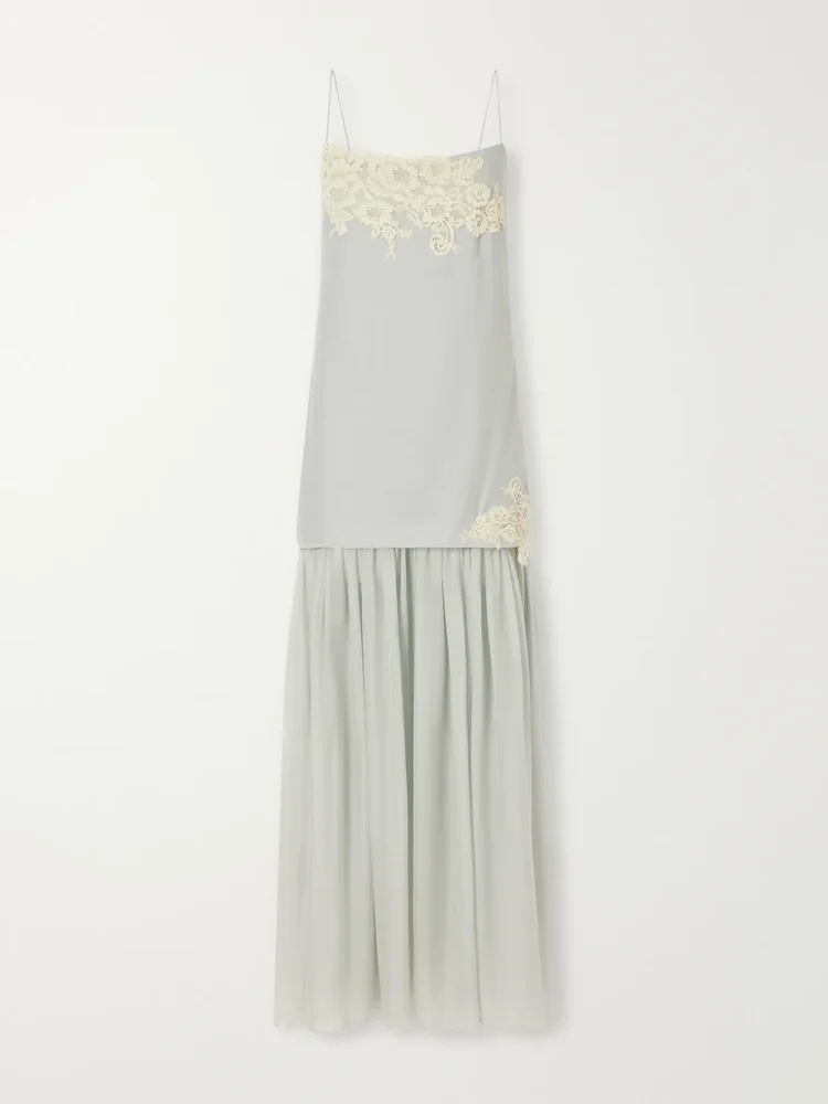Noria lace-trimmed silk crepe de chine maxi dress