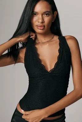 By Anthropologie Lace Plunge Tank