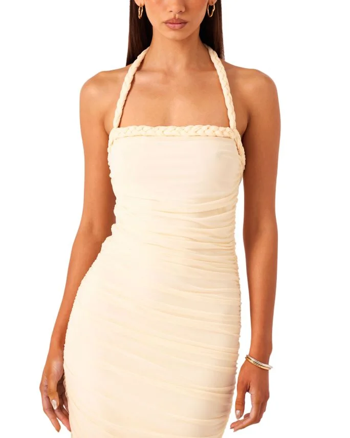 Gianna Ruched Halter Neck Maxi Dress