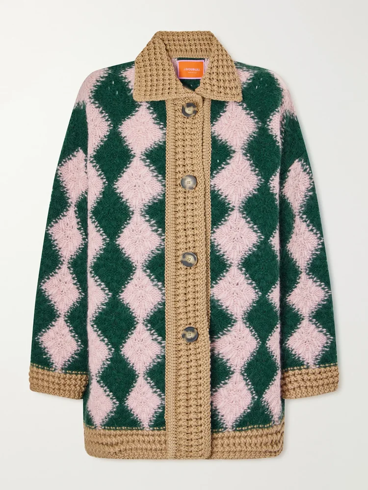 Bowling intarsia-knit wool-blend cardigan