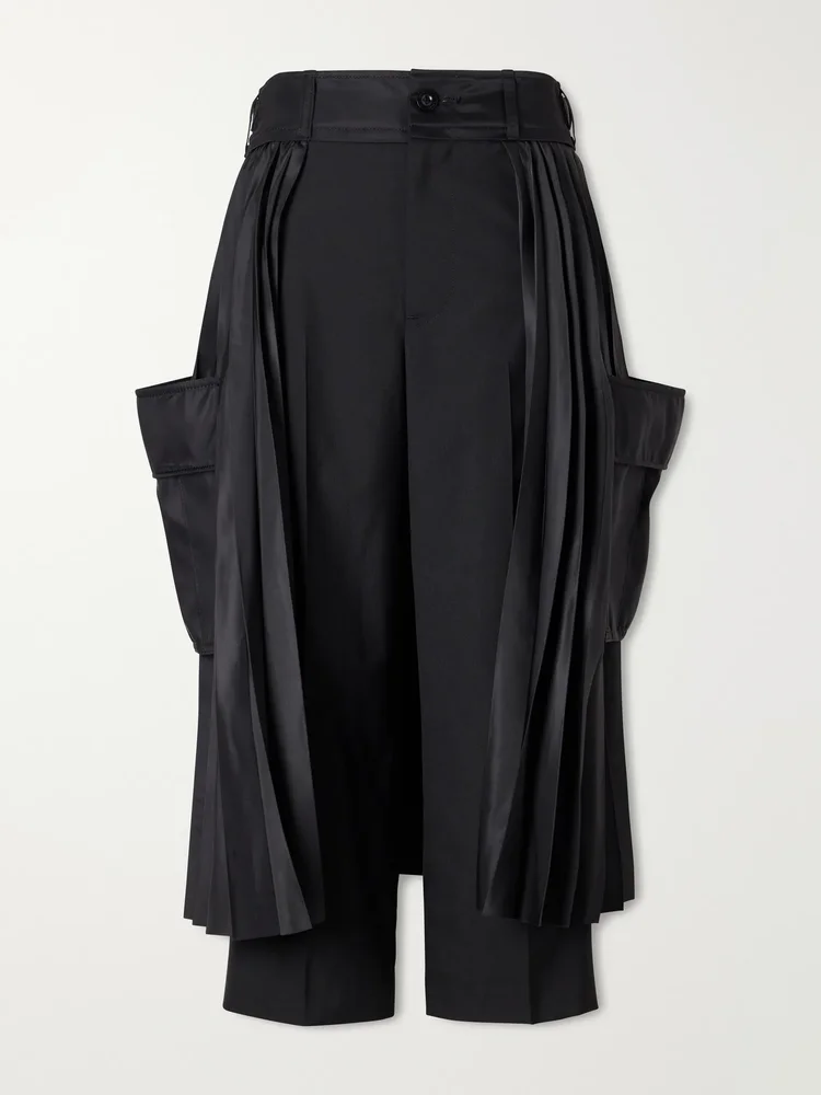 Pleated twill wide-leg shorts