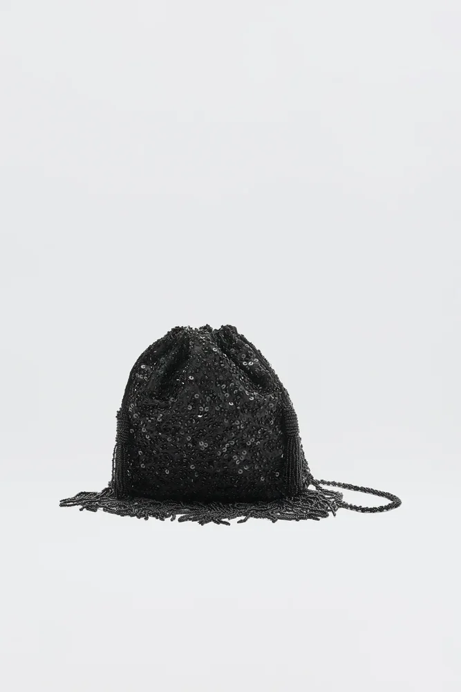 Orla Embellished Silk Bag - Vintage Scatter Embellishment Black