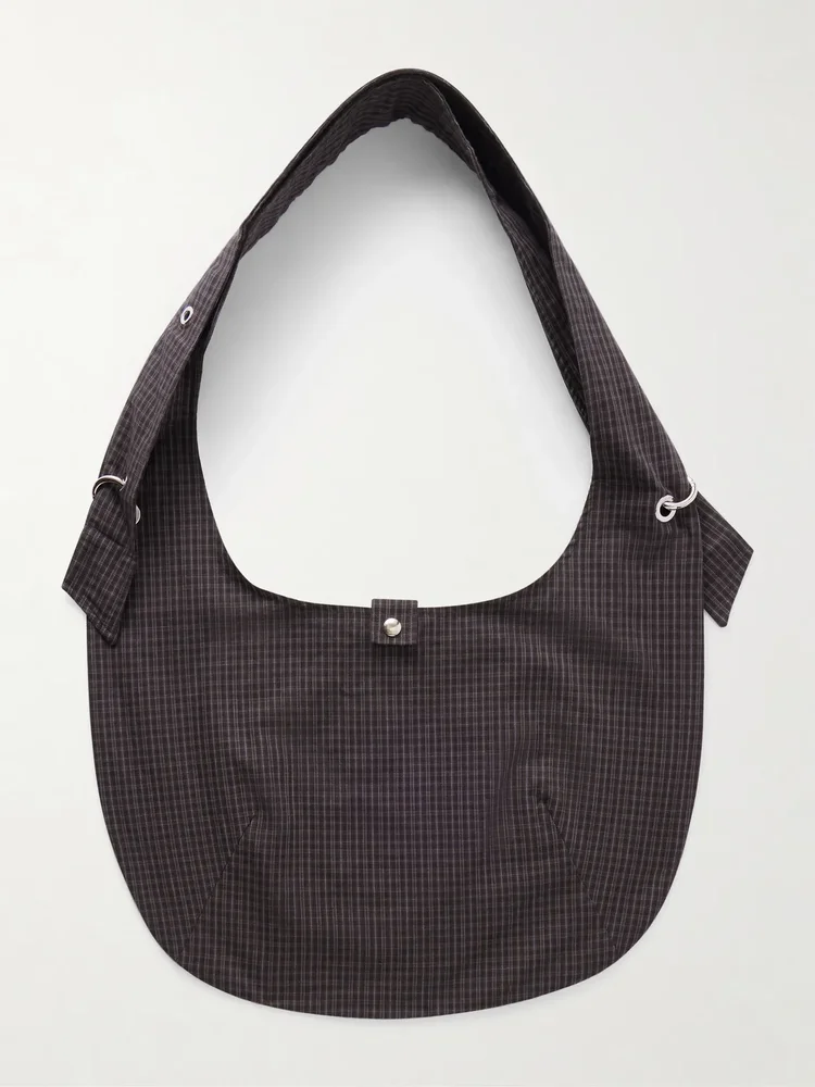 Eyelet Checked Cotton and Linen-Blend Canvas Shoulder Bag