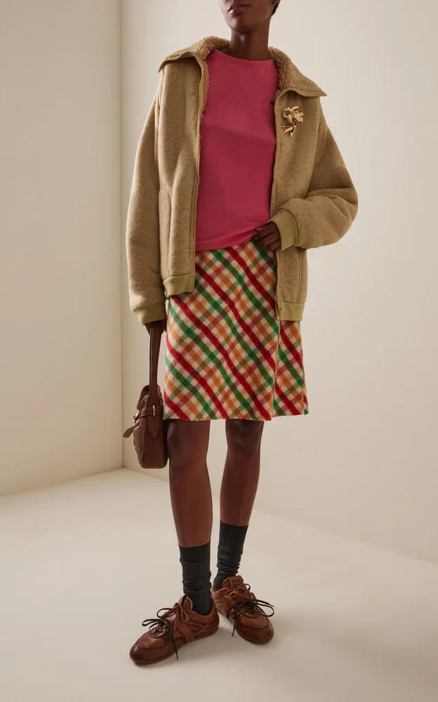 Checked Wool-Blend Midi Skirt