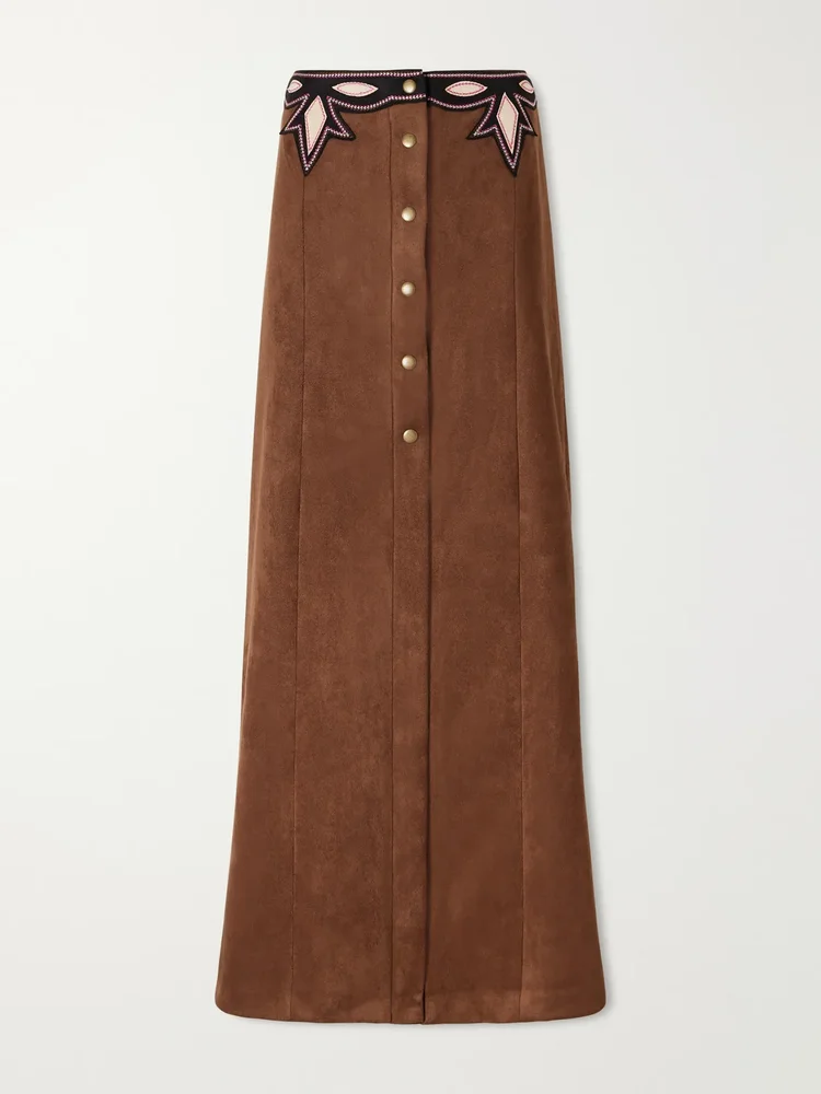 Appliquéd textured maxi skirt