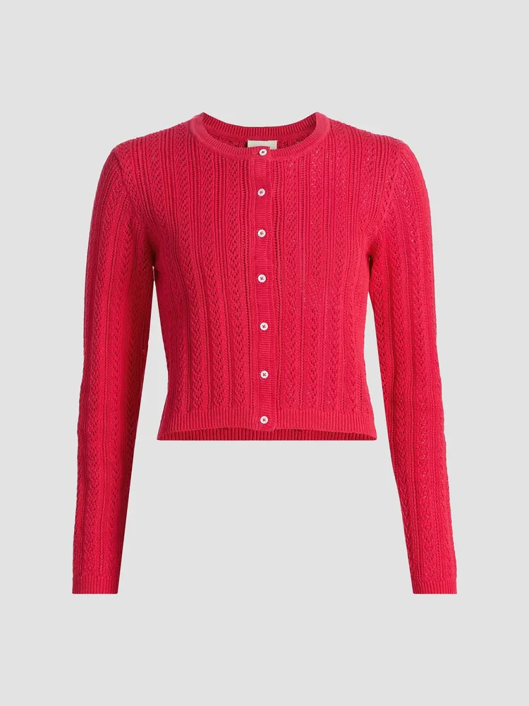 Dresden Cotton Pointelle-Knit Crop Cardigan