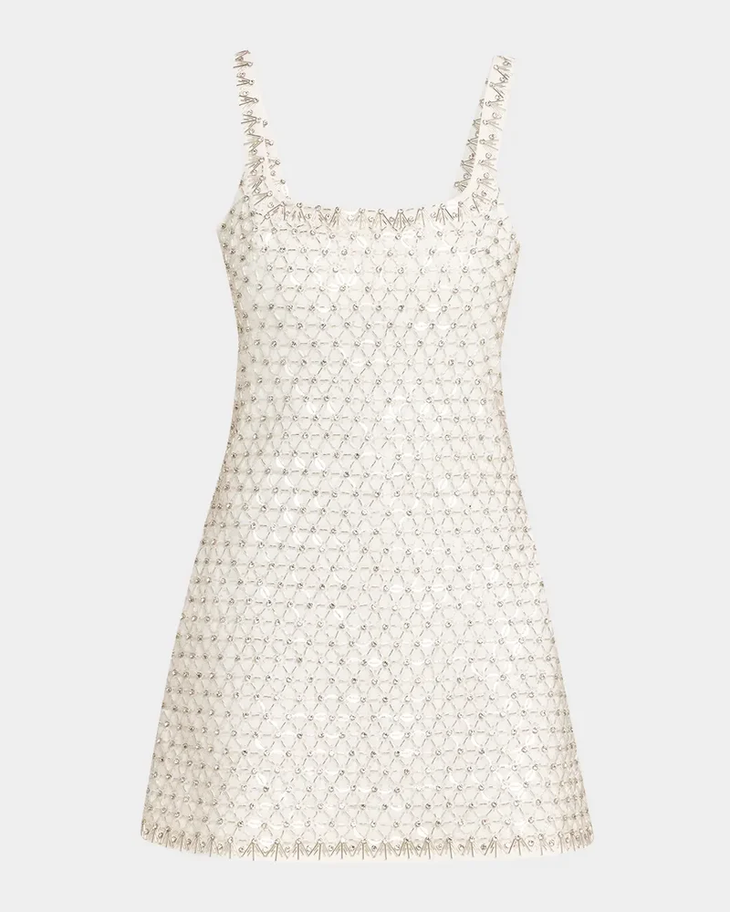 Beaded Rhinestone Crepe Mini Dress