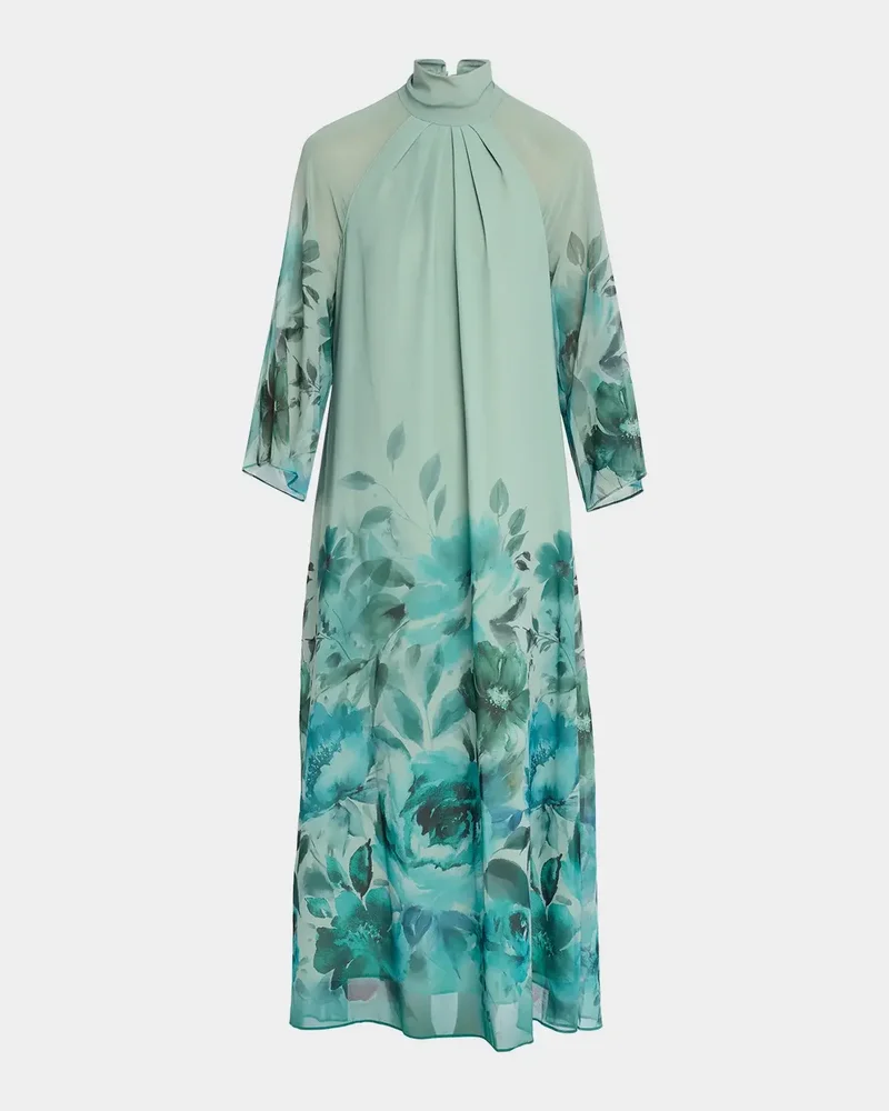 Floral Border-Print Chiffon Midi Dress
