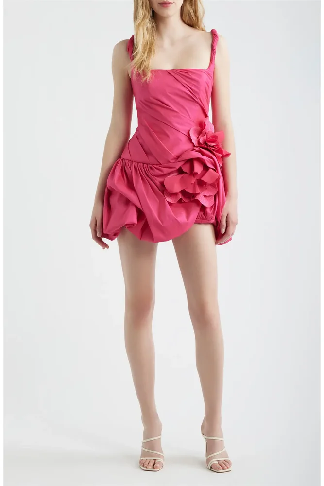 Maxey Floral Appliqué Bubble Hem Cocktail Minidress