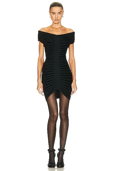 3d Velvet Dress in Noir