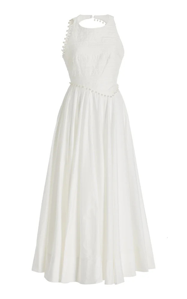 Florence Pearl-Trimmed Cotton Midi Dress