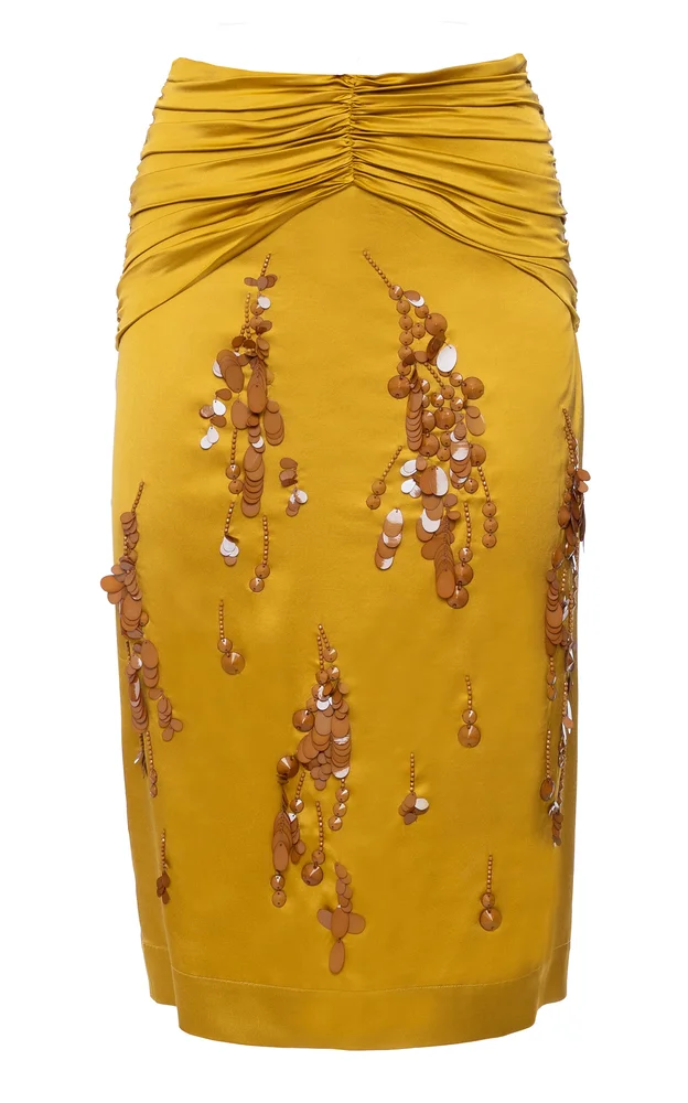 Embellished Satin Midi Skirt