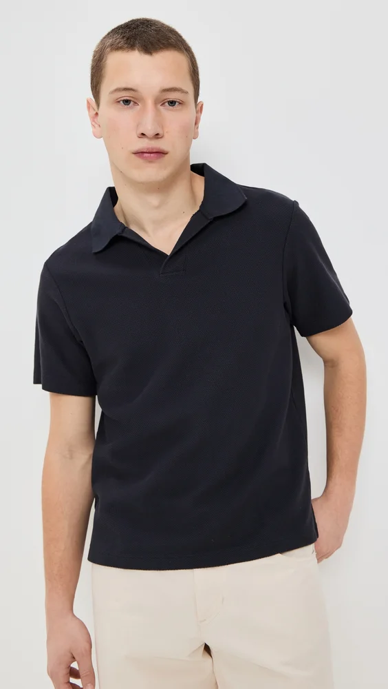 Short Sleeve Jacquard Polo (Dark Navy)