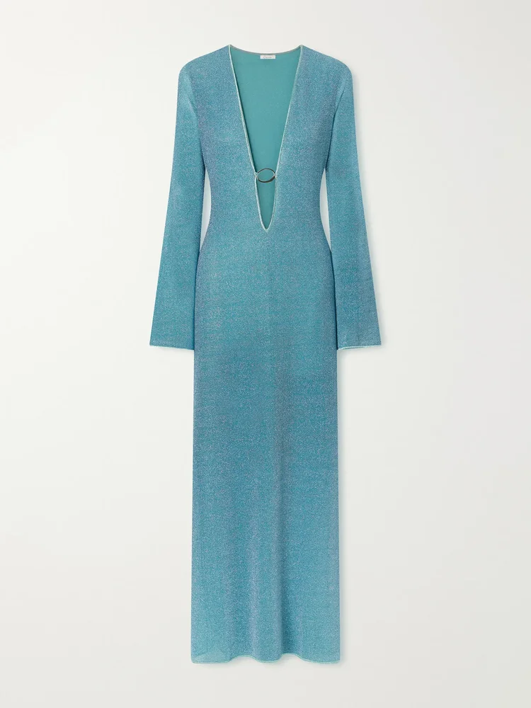 Lumière metallic stretch-knit kaftan