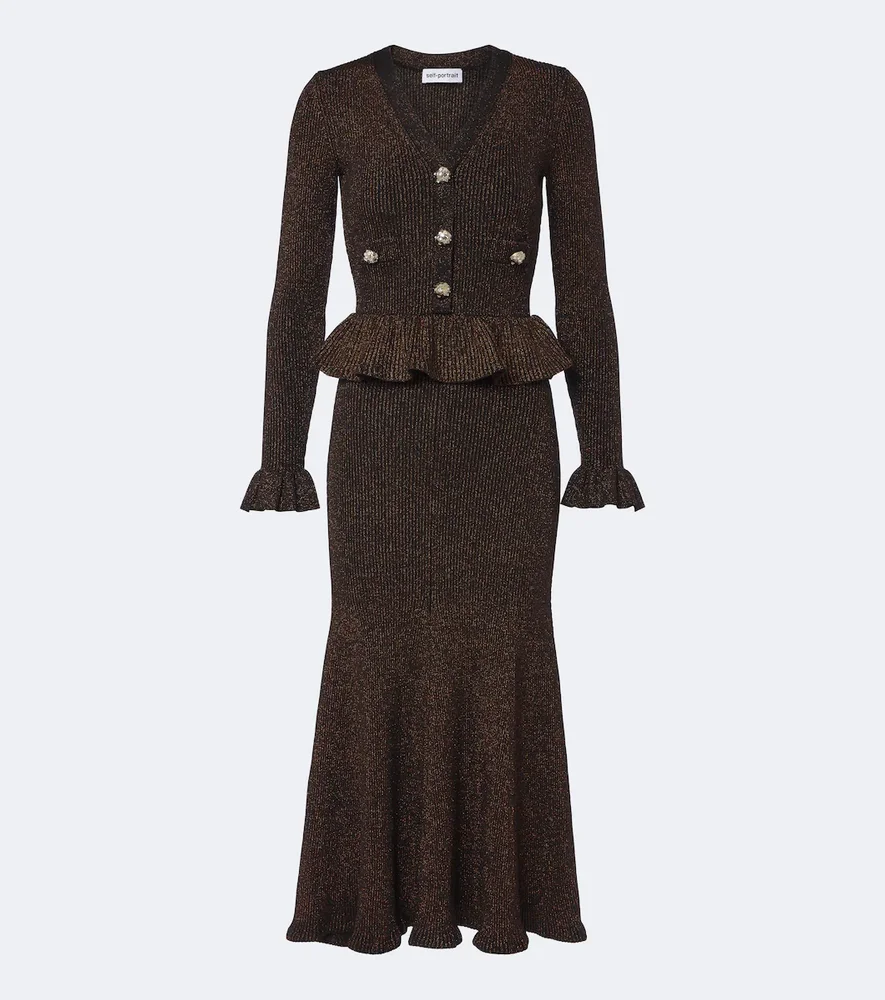 Knitted Lurex® peplum midi dress