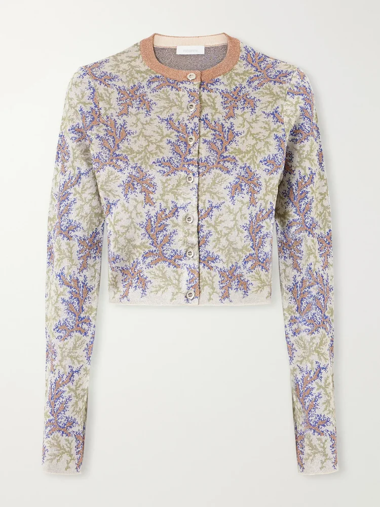 Cropped jacquard cardigan