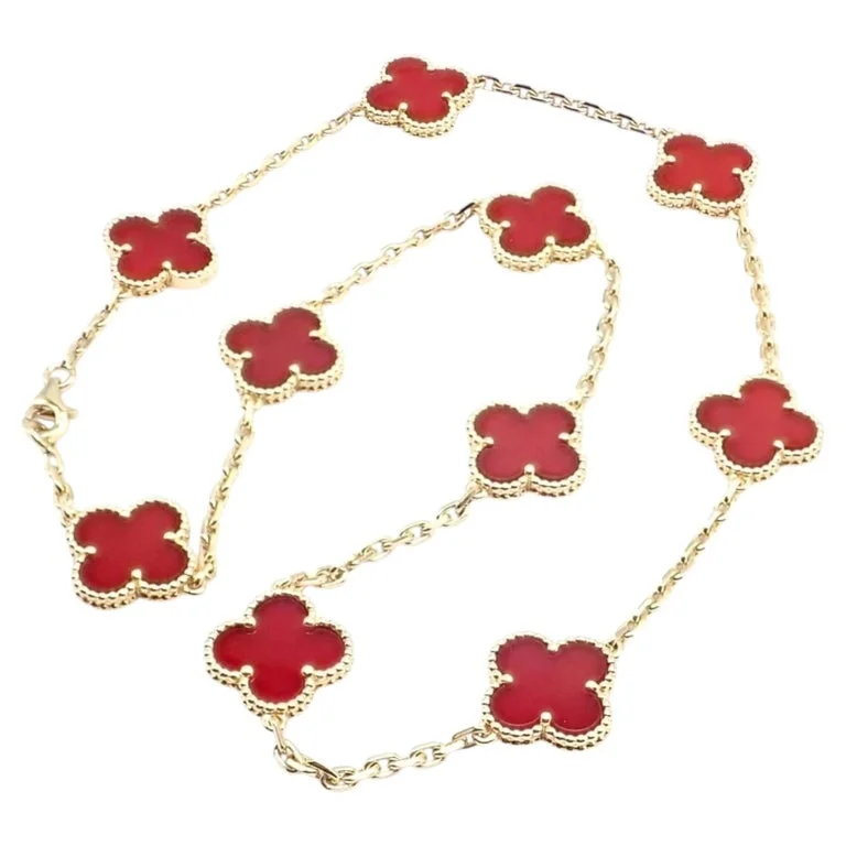 10 Motif Alhambra Carnelian Yellow Gold Necklace