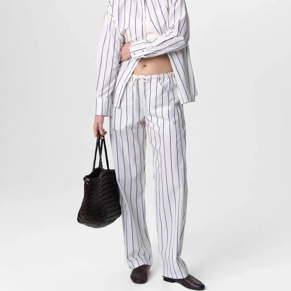 MATE the Label Organic Poplin Essential Striped Pant - PACIFIC STRIPE / XL