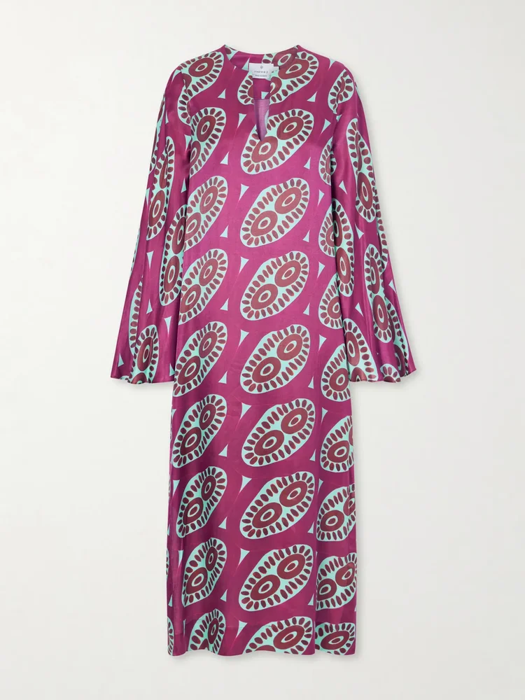Selene printed silk-blend satin kaftan