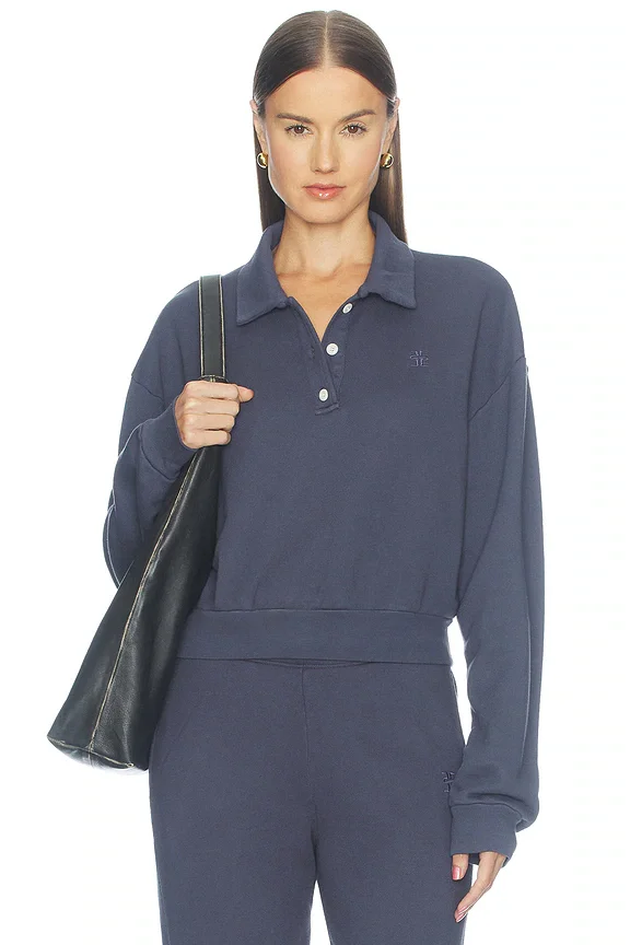 French Terry Cropped Polo Sweatshirt