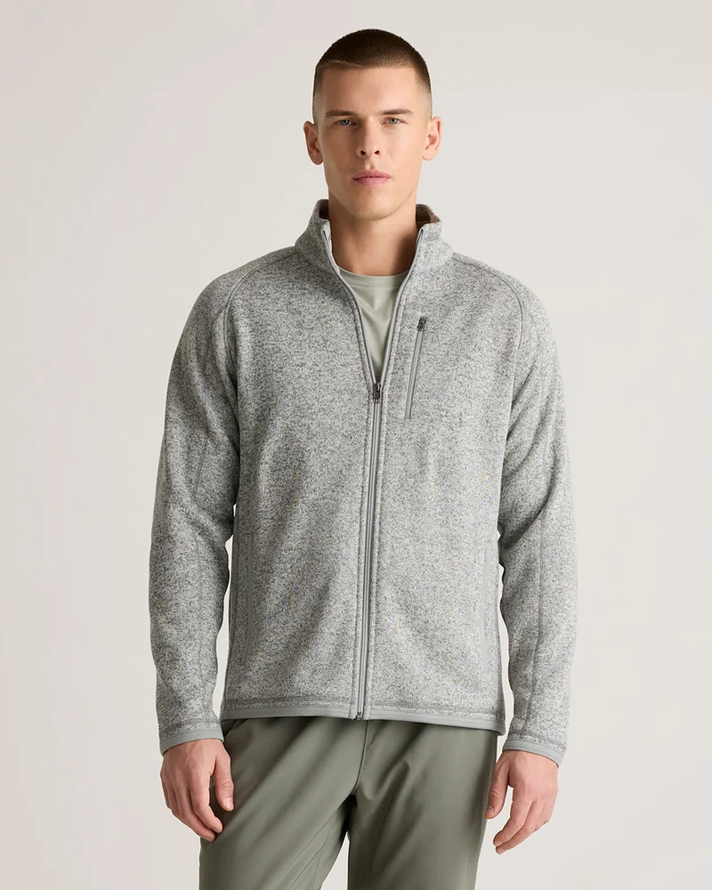 Sweater-Knit Fleece Full-Zip Jacket in Heather Grey
