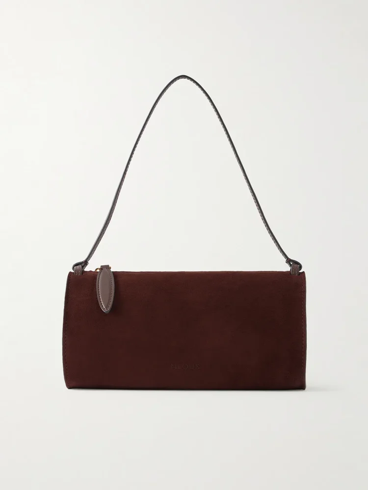 Gemini leather-trimmed suede shoulder bag
