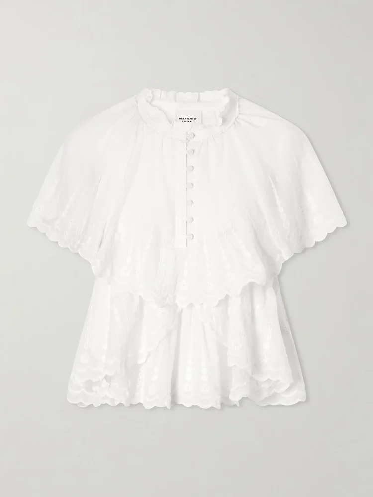 Lorna ruffled embroidered cotton blouse