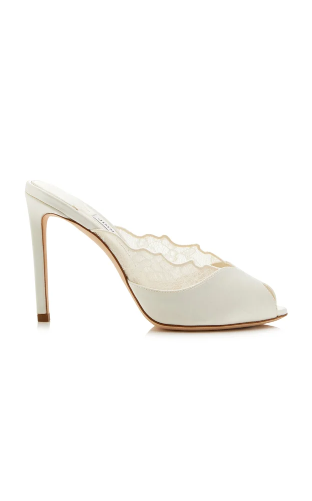 Brigitte Lace-Trimmed Satin Mules