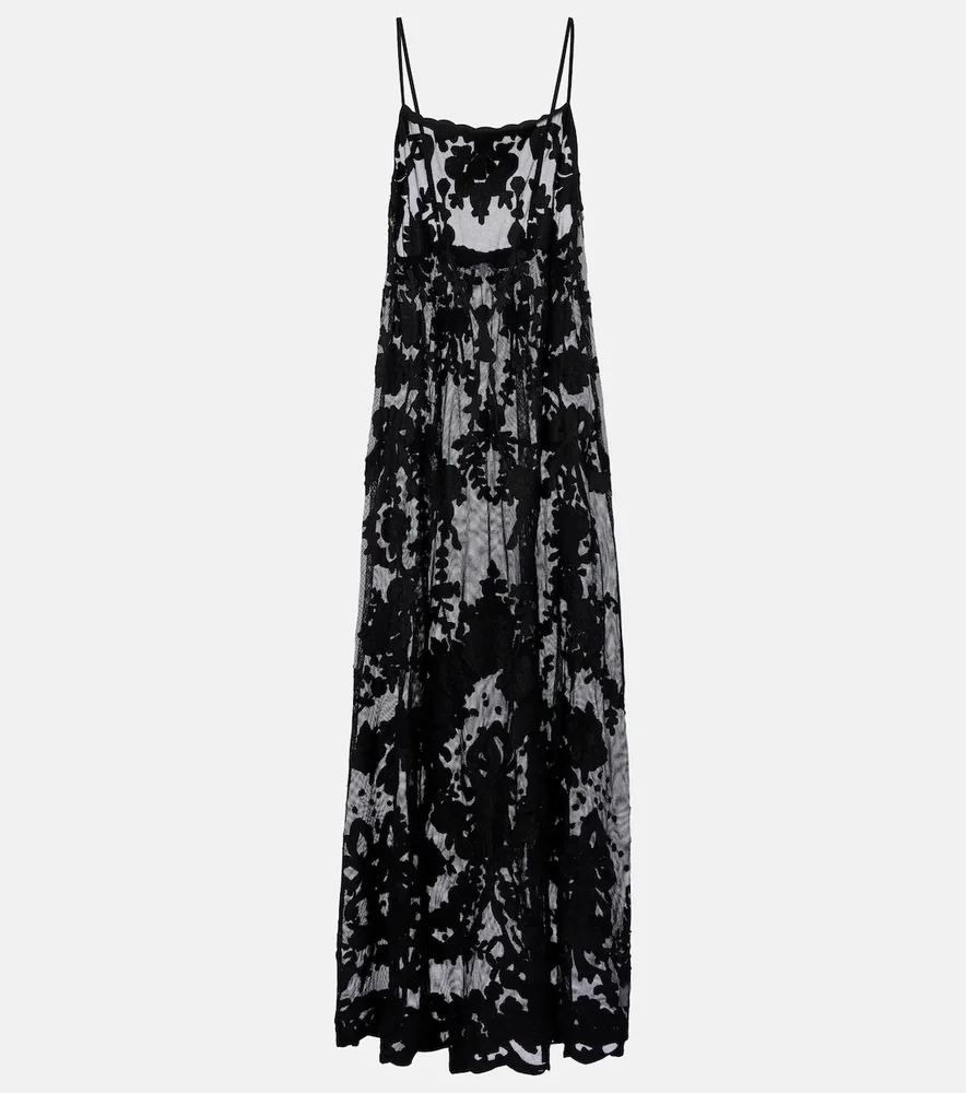 Embroidered sheer cotton maxi dress