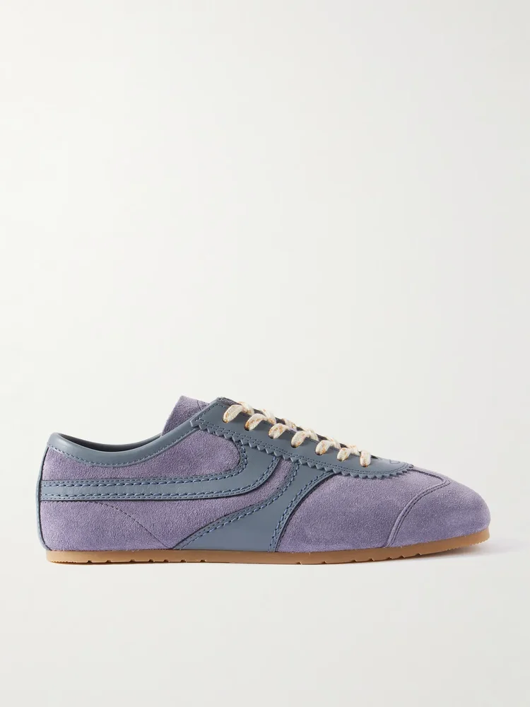 Leather-Trimmed Suede Sneakers, Slate