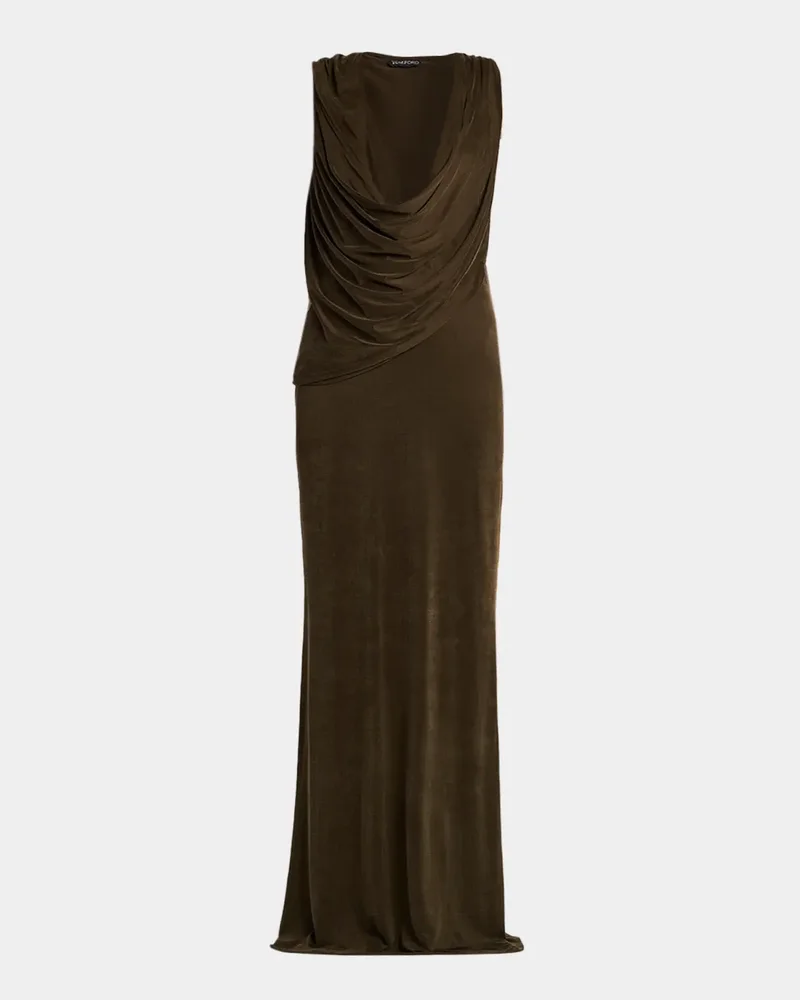 Cowl-Neck Draped Column Gown