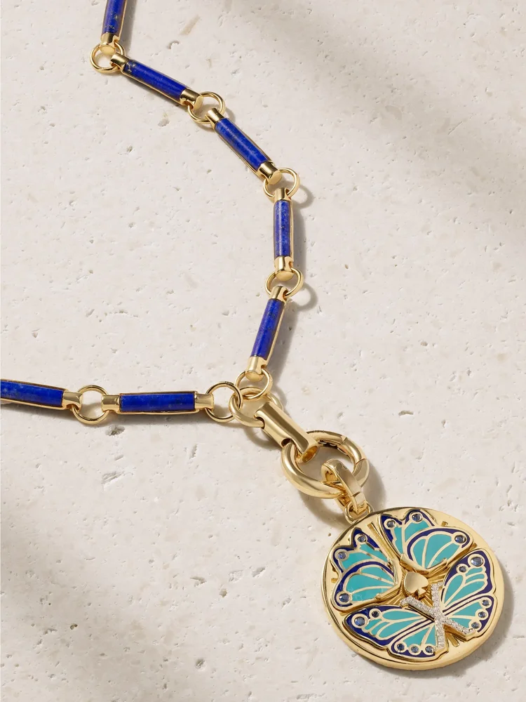 Reverie Element 18-karat gold, lapis lazuli, diamond and enamel necklace