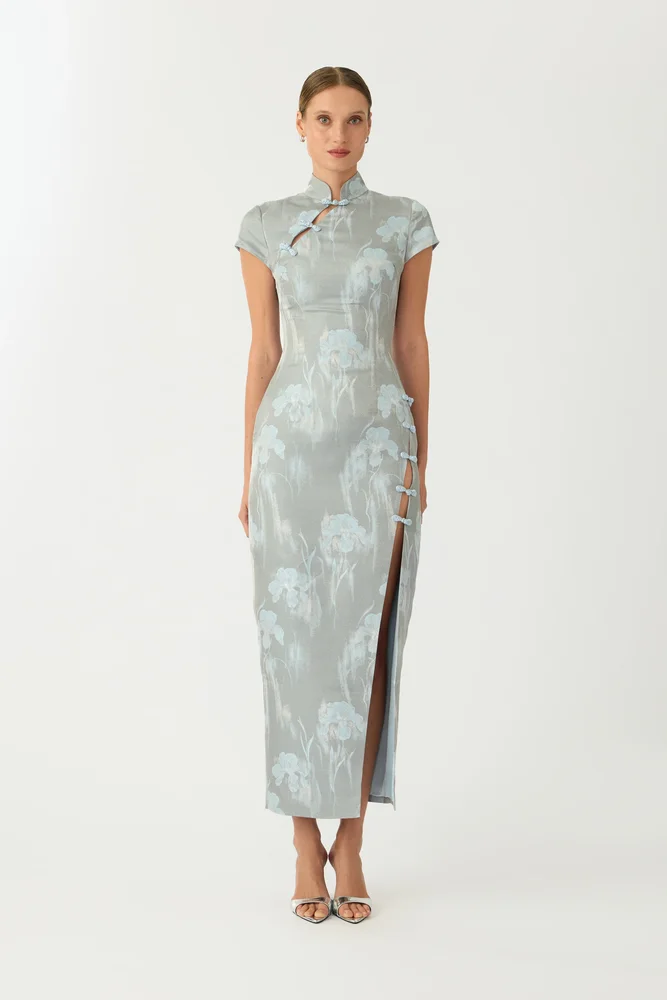 Josephine Jacquard Dress in Pearl Blue