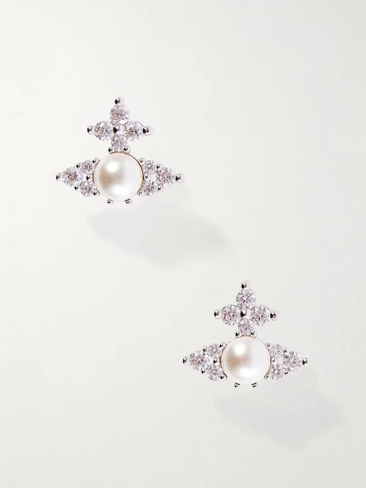 Fedora silver-tone pearl-effect crystal earrings