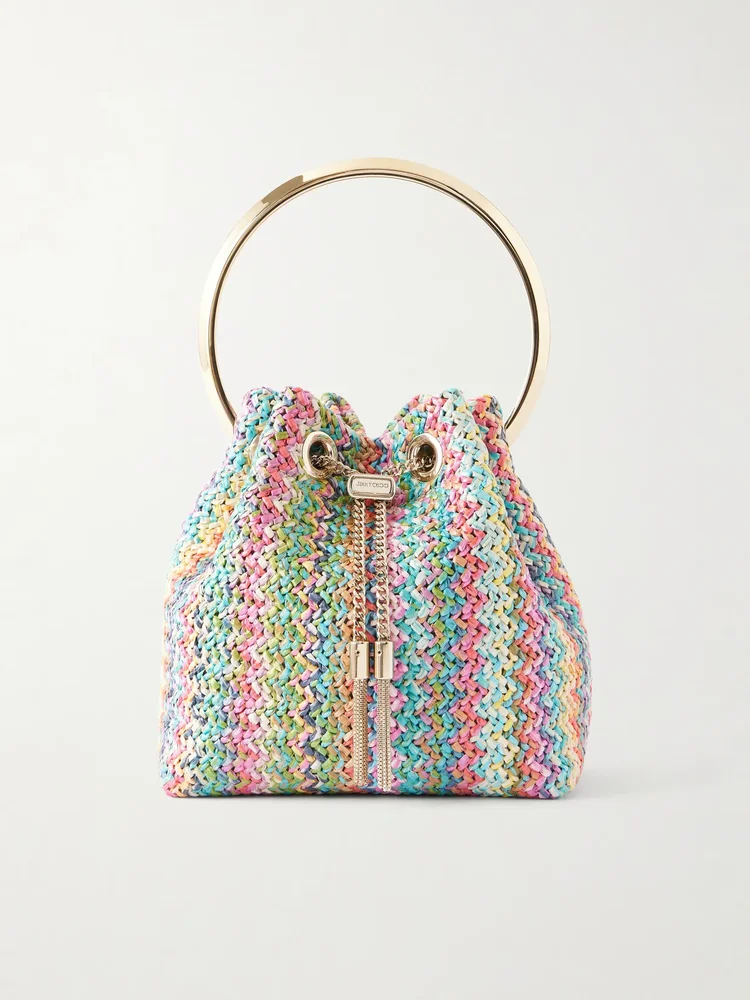 Bon Bon striped woven raffia bucket bag